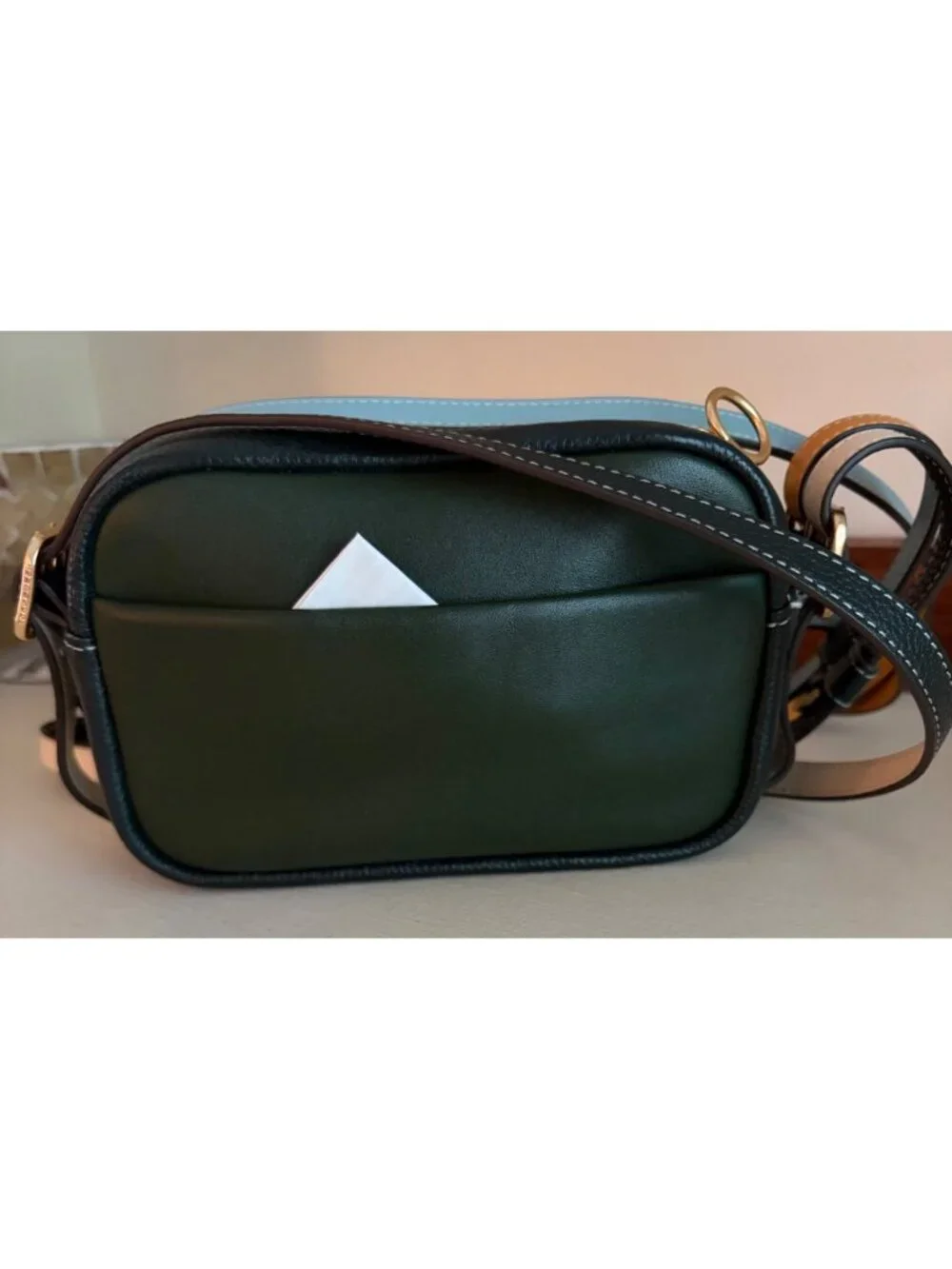 Tory Burch Perry Bombe Leather Patina Dark Green Crossbody Bag - Picture 3 of 12